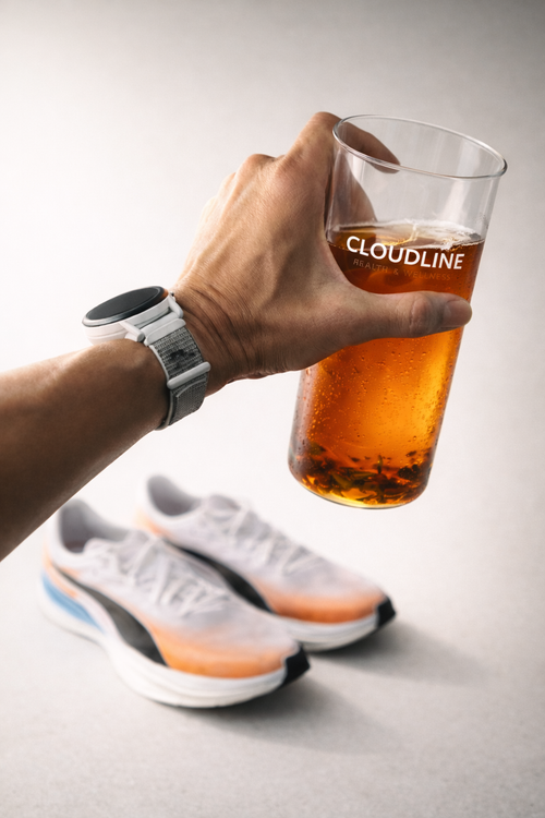 Cloudline Red whole-leaf red tea — fueling a run